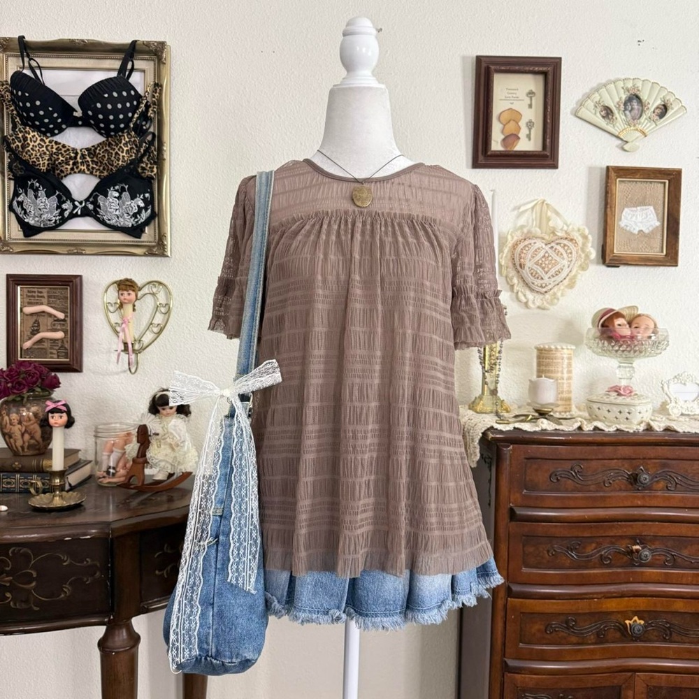 boho‎ fairy grunge mesh flouncy babydoll top